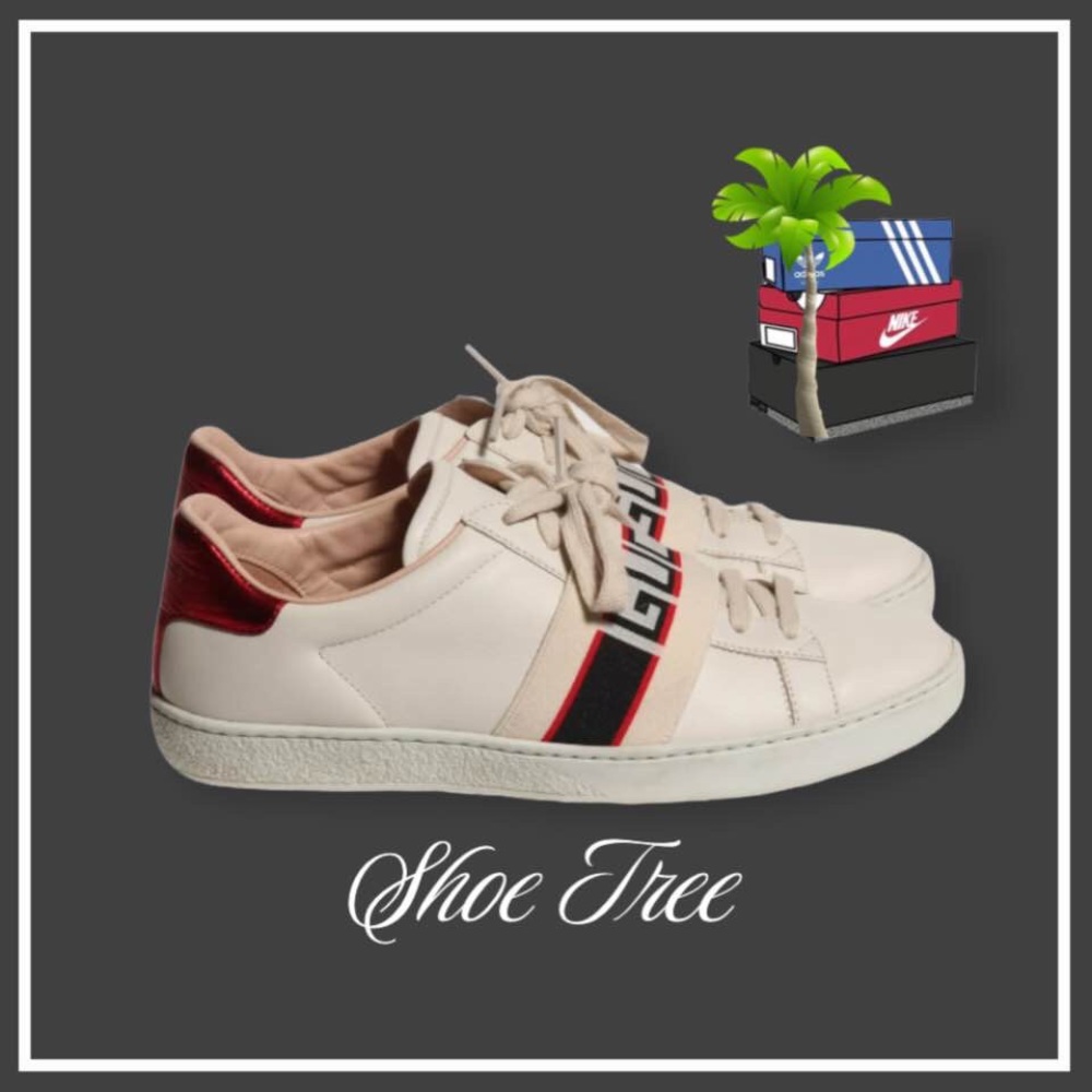 Gucci Ace Stripe Logo Women’s 6.5 White Red Black Low Top Sneakers